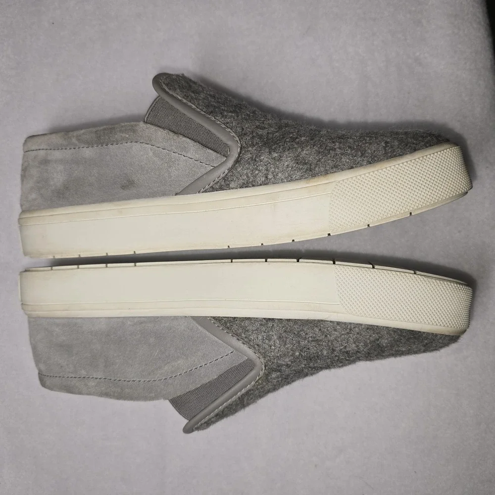 Vince Knit Leather Sneakers Gray Slip-On Shoes Textured Casual Preppy Womens 7.5